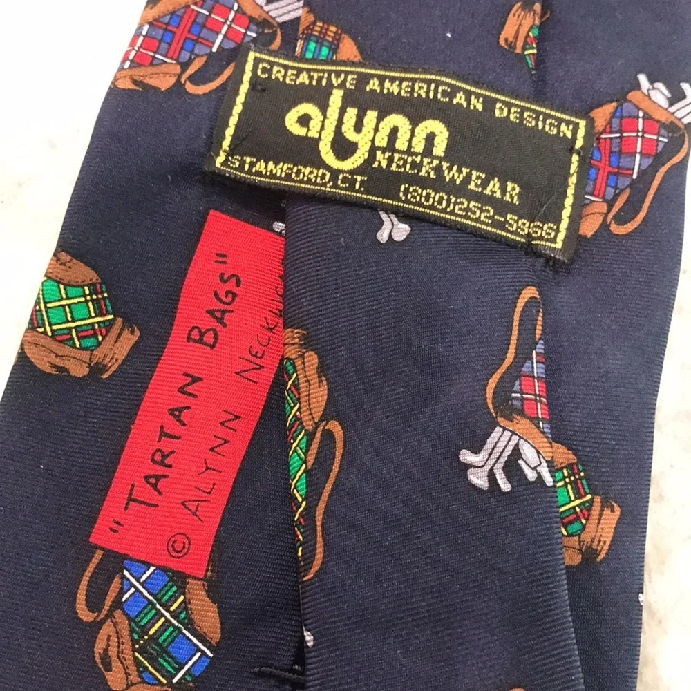 Alynn Silk Tartan‎ Bags Tie Mens Navy Blue Golf Motif Designer Necktie